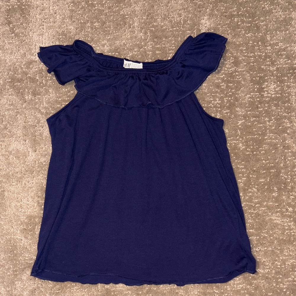 H&M (Size Medium/8) Girls Flutter Sleeve/Neckline Navy TankTop